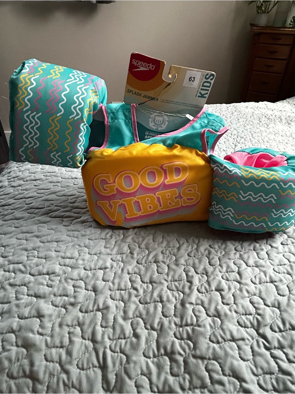 Speedo Kids Teal, Yellow & Pink 'Good Vibes' Swim Vest with Arm Bands